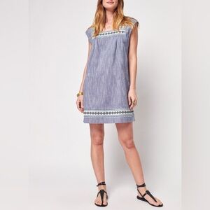 NWOT Women's Faherty‎ Hailee Dress Navy Jacquard Shift Medium Organic Cotton